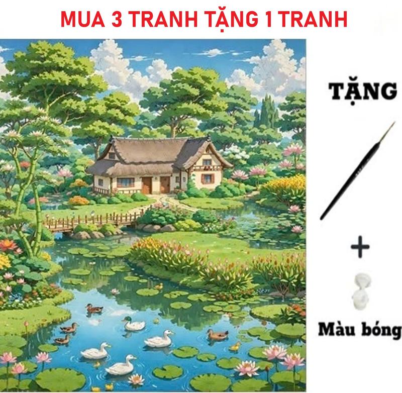 Tranh Tô Màu theo Số Hóa 30*40cm  Phong cảnh hoa Combo kèm KHUNG VÀ DỤNG CỤ VẼ