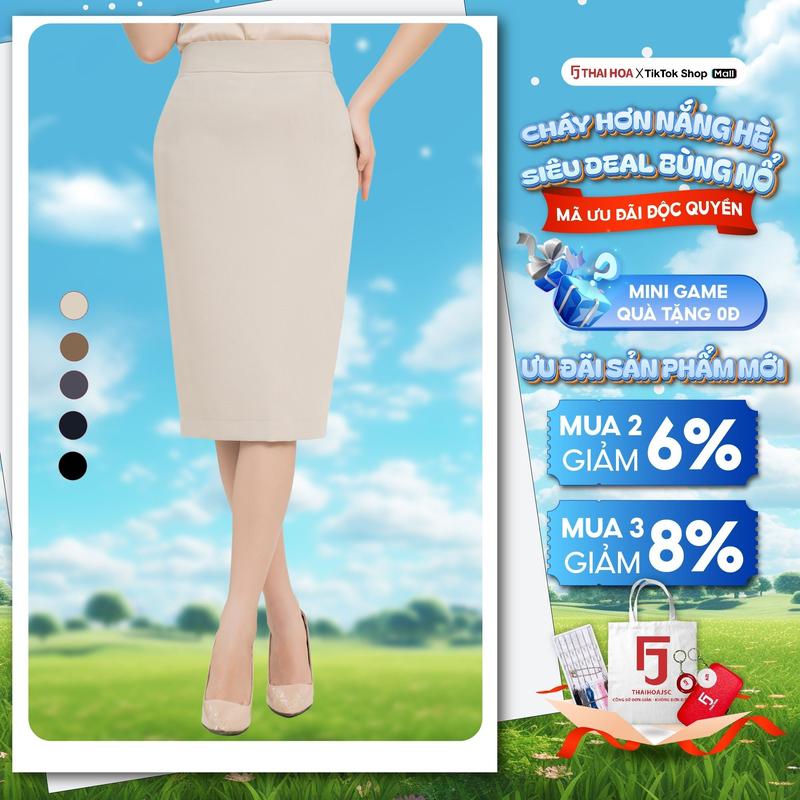 Chân váy 239-258 chất liệu gỗ sồi dáng bút chì túi đồng hồ Thái Hòa form bút chì ôm, cạp cao trên rốn dáng dài 24CVW-239, dáng ngắn 24CVW-258 - Nữ Women