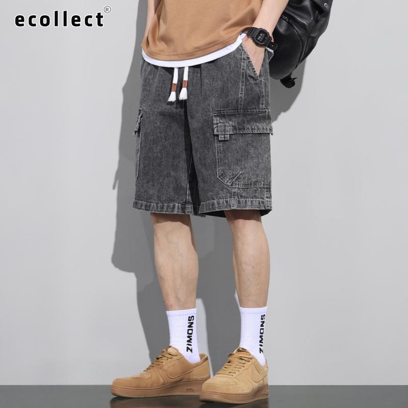 Quần Short Jean Cargo Nam ECOLLECT QS35 – Denim nhẹ thoáng, túi hộp đa năng, phom rộng ngang gối