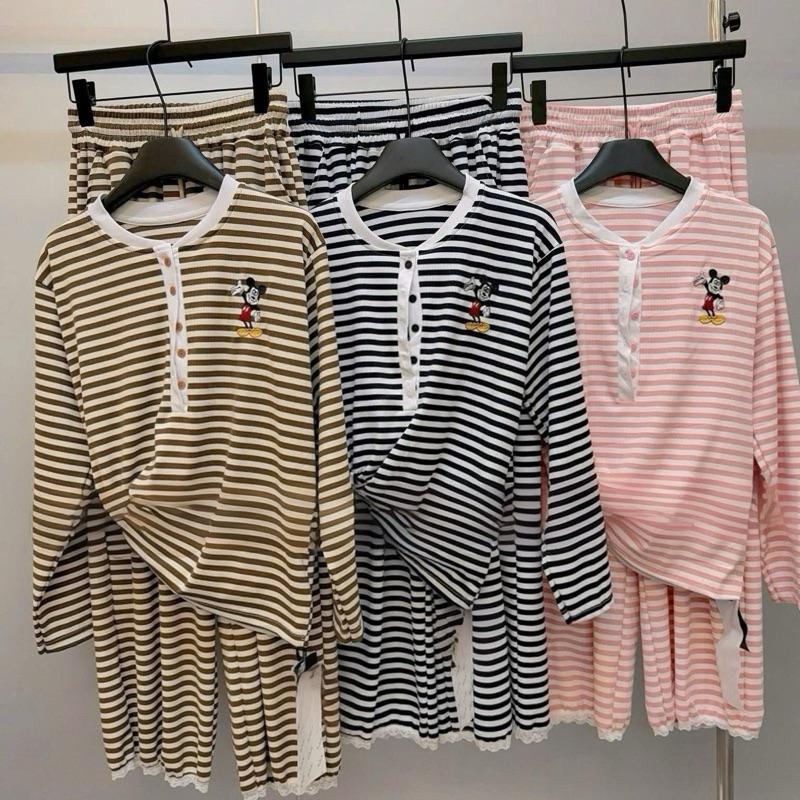   HÀNG ĐẸP  Bộ Đồ tay dài quần dài nữ thêu mokey phối nút quần dài mix ren cách điệu hàng from rộng Free size mẫu bộ thu đông 