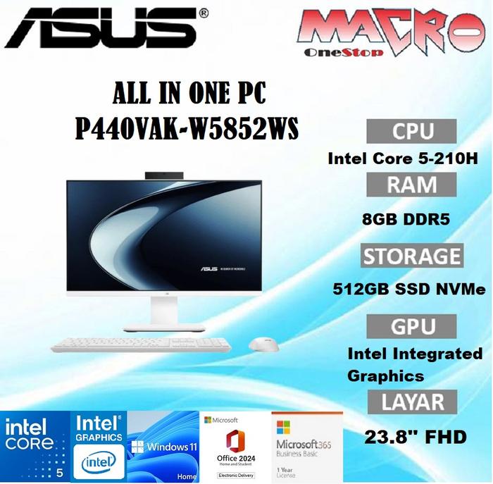Gambar ASUS AIO P440VAK-W5852WS White Core 5-210H 8GB 512GB SSD Win11H+OHS+M365 KB+MOUSE WIRELESS 23.8" dari Macro OneStop Official Kota Administrasi Jakarta Pusat Tokopedia
