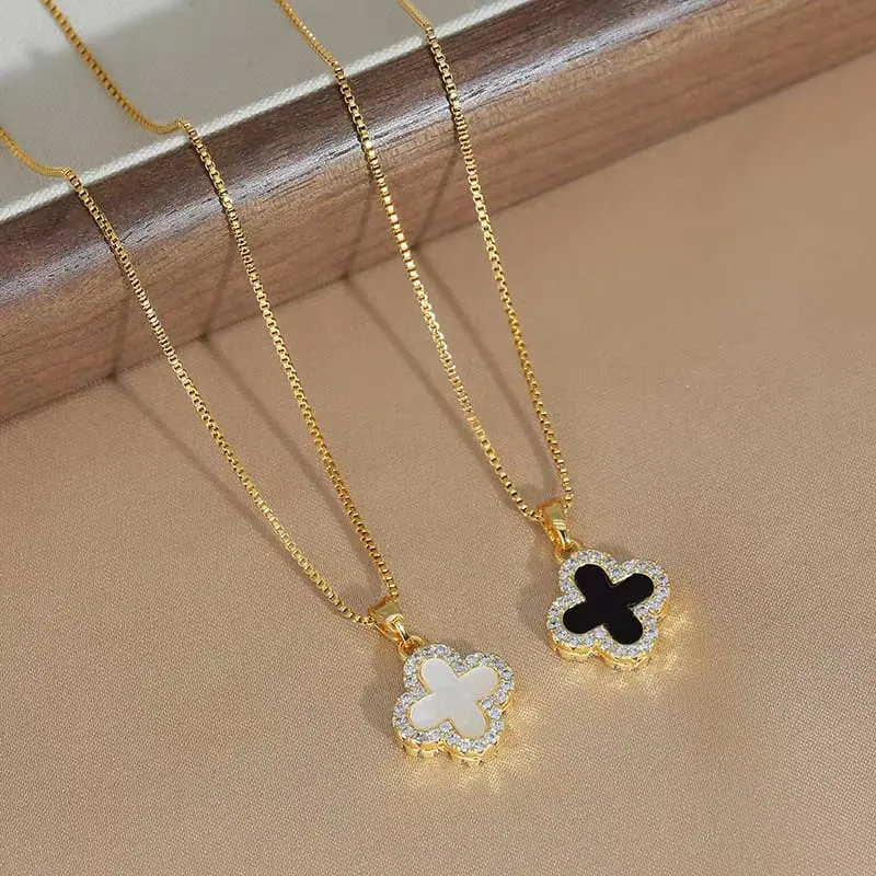 Kalung Titanium Wanita Liontin Bunga Permata Bolak Balik Anti Karat Anti Luntur / Kalung Titanium Fashion Aksesoris  Perhiasan