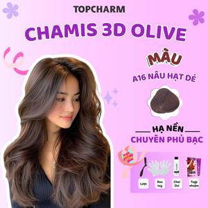 Nhuộm tóc phủ bạc Nâu Hạt Dẻ A16 dung tích 200ml (Kèm oxy, bao tay, lược) Chamis 3D có thành phần siêu dưỡng từ olive 30 tone màu Khôngn Cần Tẩy giúp tóc Mềm Mượt
