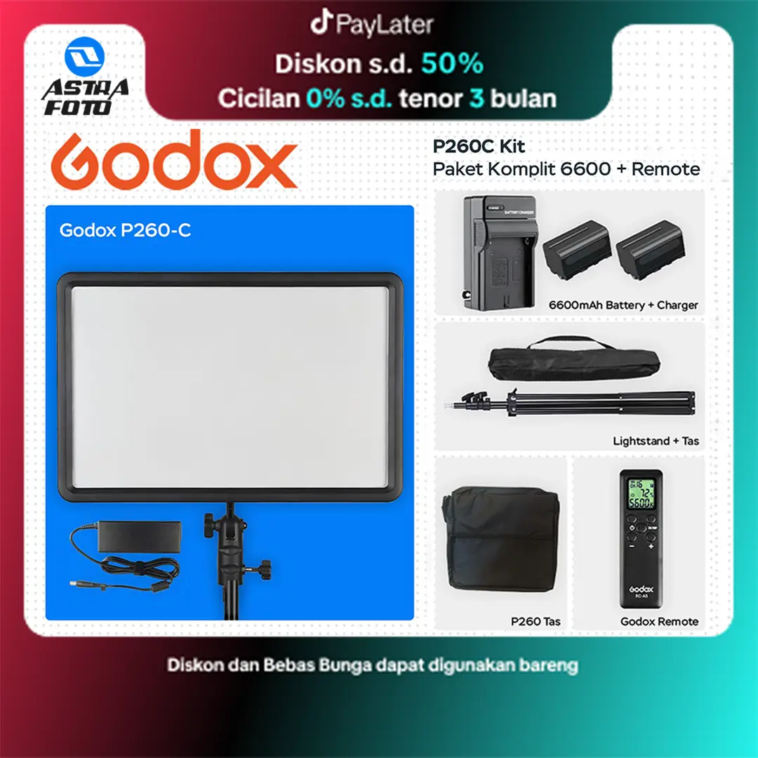 Godox LEDP260C Bi-Color Lampu LED Video Continues Light Panel - P260 C - P260C Lampu Studio Vlog Live Beauty Make Up