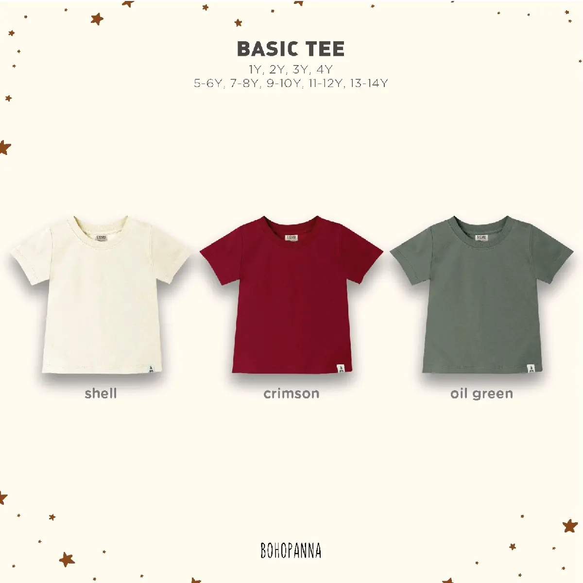 BASIC TEE Bohopanna B91 / B76 / Kaos Anak Polos / Kaos Anak Unisex / Kaos Anak Polos Katun / Atasan Anak Unisex