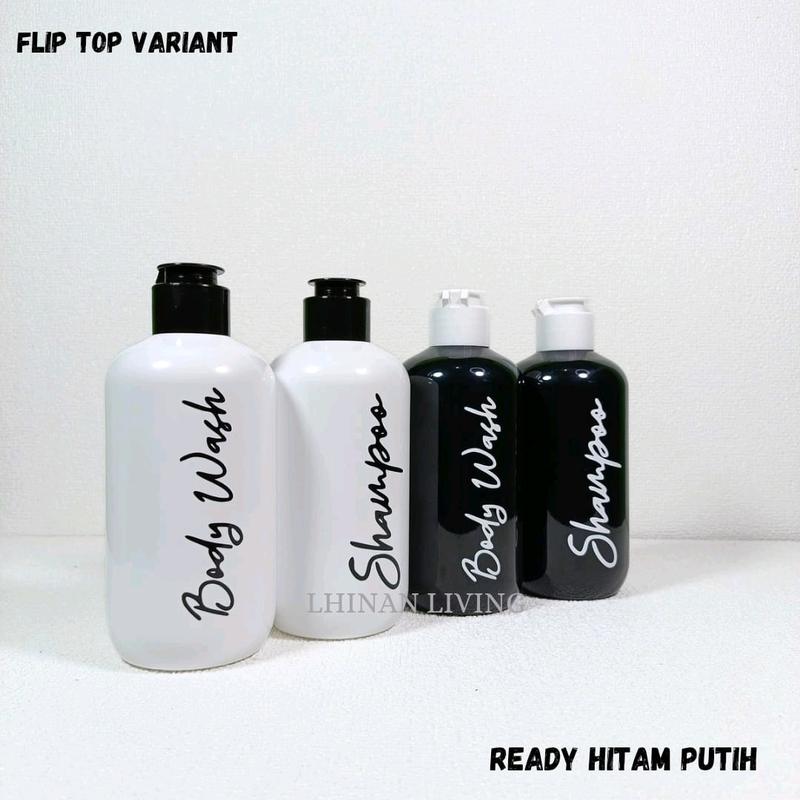 Botol Sabun Cair Aesthetic Plastik PET Flip Top Tebal - Hitam & Putih 250ml 5