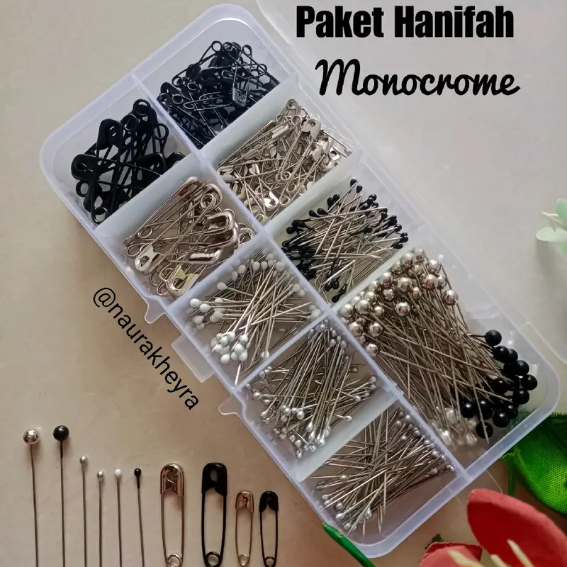 Paket pin hijab hanifah monocrome isi jarum pentul dan peniti jilbab 0