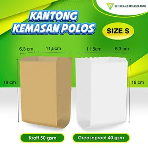 Kantong Kemasan Kertas Polos Size S Isi 100 Pcs | Bungkus Makanan | 18 x 11,5 x 6,3 Cm - Food Grade