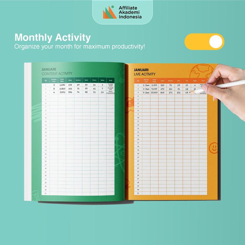 Planner Book Buku Journal Jurnal Resolusi Agenda 2025 Affiliator by Fea Rini, Miss Konten, Koh Dennies dan Yohan Agustian Affiliate Akademi 6