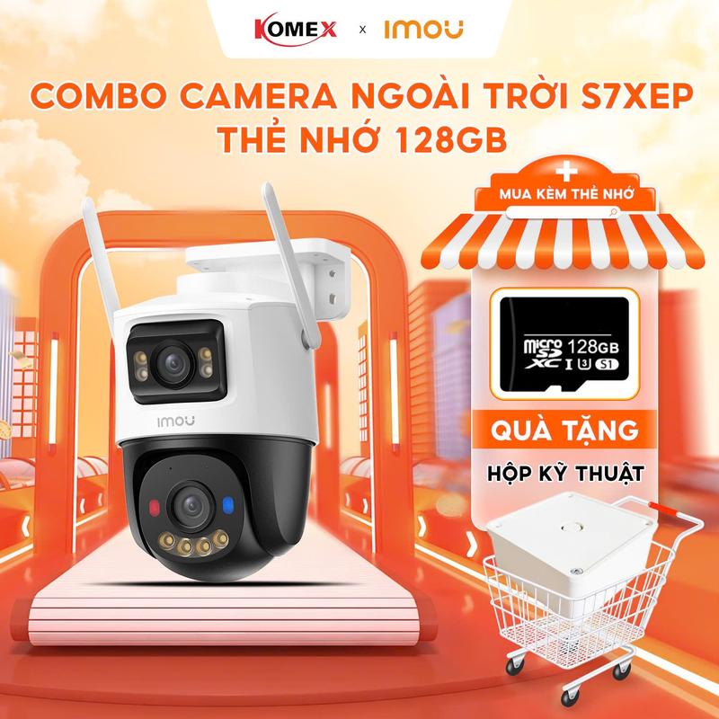 Combo bán chạy Camera wifi ngoài trời 2 mắt Imou S7XEP & Thẻ nhớ 128G Tặng hộp vuông Xoay 360 độ Cảnh báo nháy xanh đỏ Phát hiện người Đàm thoại 2 chiều - Imou Komex Store