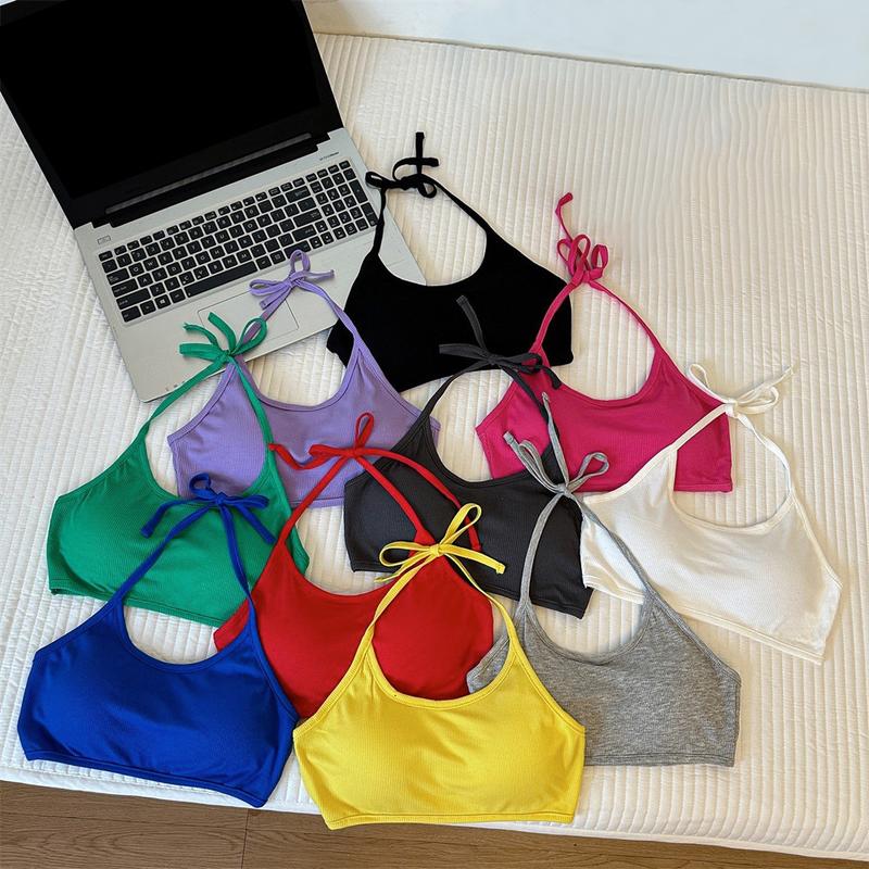 Áo Ngực Cổ Yếm Cho Nữ, Màu Trơn Phong Cách Thường Ngày Áo Lót Ngực, Có Đệm Ngực, Thích Hợp Mặc Thường Ngày