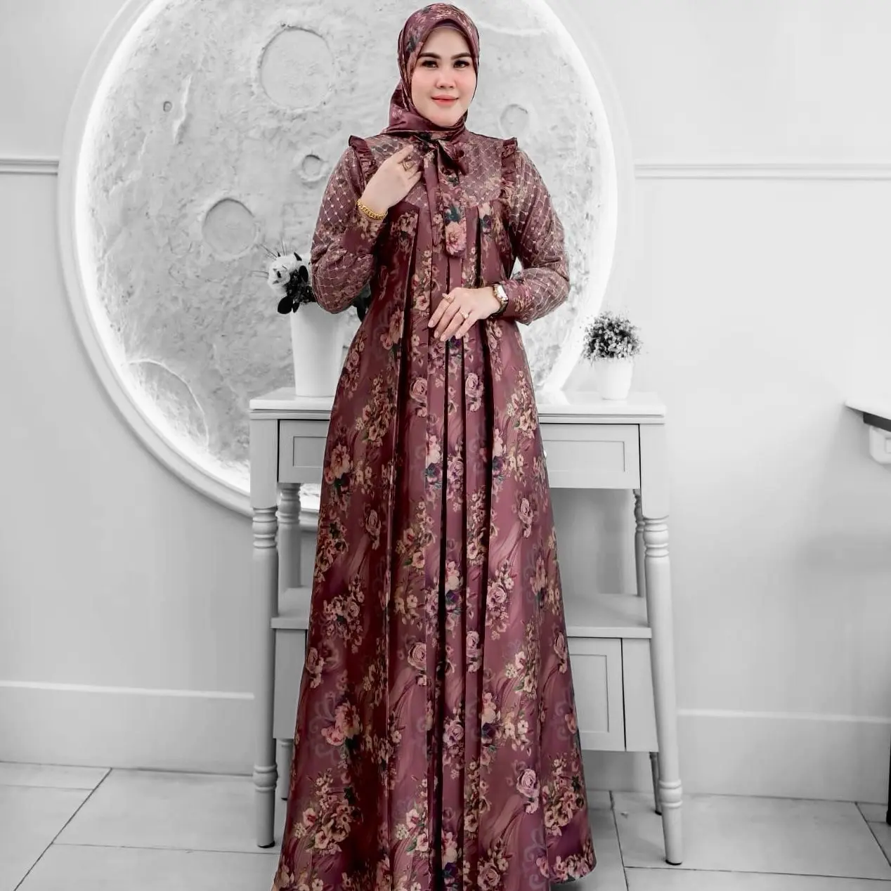 Dress Rabbana Terbaru Gamis Set hijab Motif Mewah Elegan Kekinian Terlalis