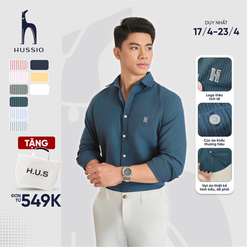 Áo sơ mi nam LOGO H SEASON 2 vải OXFORD dày dặn, trẻ trung, năng động - HUSSIO
