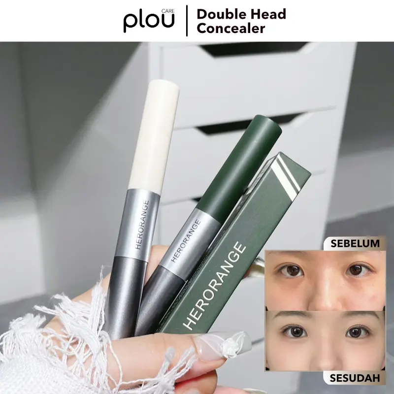 HERORANGE Double Head Stick Highlighter Concealer 2 in 1 Soft Shadow Primer Mencerahkan Menyembunyikan Bintik Jerawat Secara Alami Kosmetik Tahan Lama Long Lasting Contour Bronzer 0