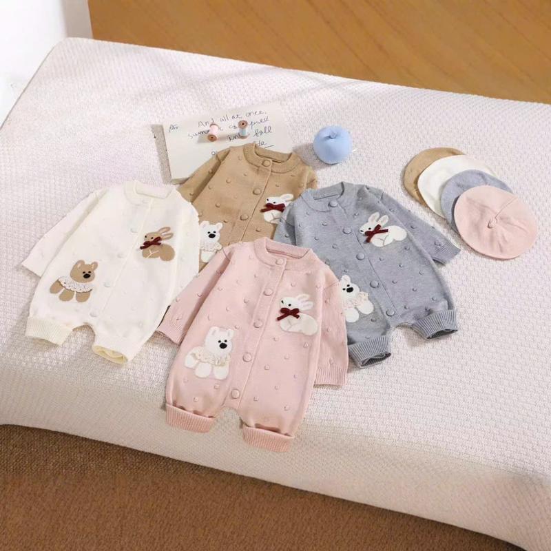 Tặng mũ Jumpsuit Len 4-12Kg Hi.Bé Body Thêu Họa Tiết Cho Bé Gái TD014