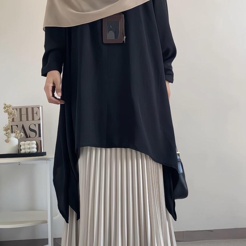 Haura Tunik By Safalunaku Midi Dress Simple Elegant Malaysian Look Crinkle Premium Muslim Wanita Gamis Airflow Atasan 4
