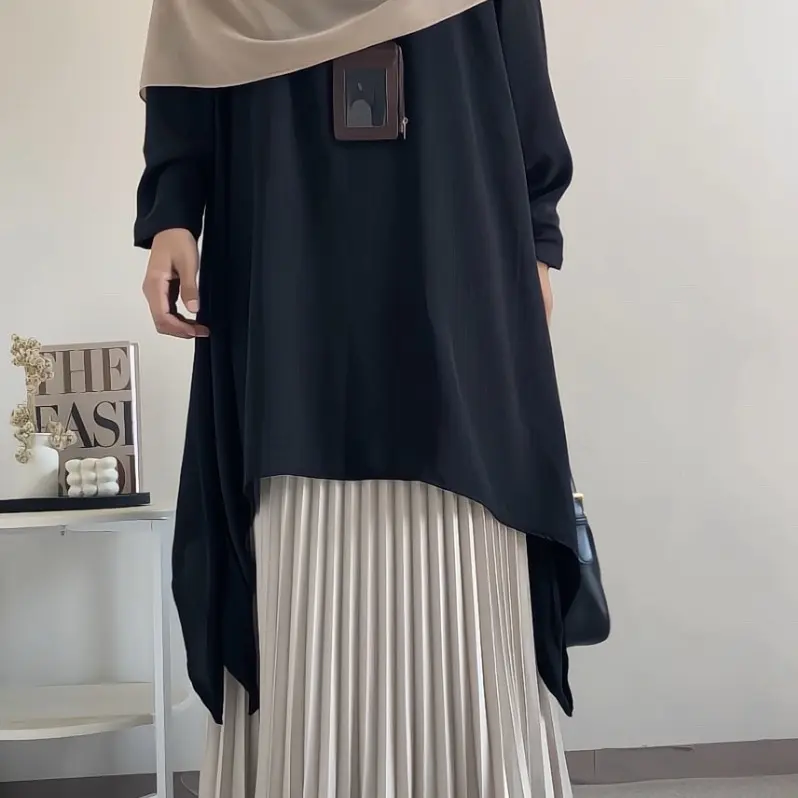 Haura Tunik By Safalunaku Midi Dress Simple Elegant Malaysian Look Crinkle Premium Muslim Wanita Gamis Airflow Atasan 3