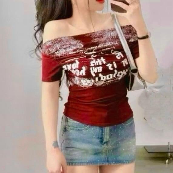 Áo thun in loang trễ vai chất thun borip ôm bodyy 9