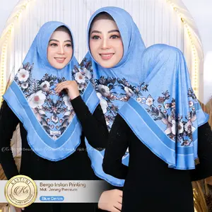 Kasturi beuty hijab bergo instan motif printing bunga 3D jersey premium  Kerudung Motif Muslim