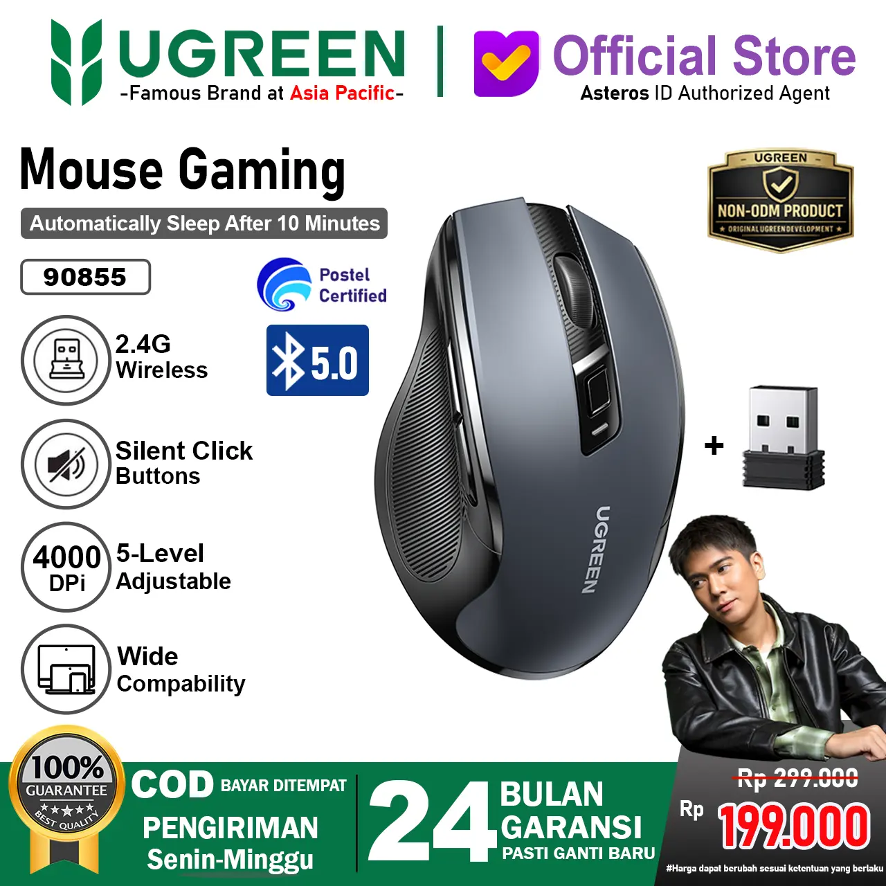 UGREEN Mouse Gaming Wireless + Bluetooth Silent Click 4000 DPI 2.4G 90855