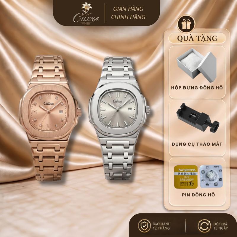 [AFF] Đồng Hồ Nữ Cilina Dây Thép Đúc Đặc Mặt Sz 32mm Các Cọc Giờ Đính Đá Cao Cấp