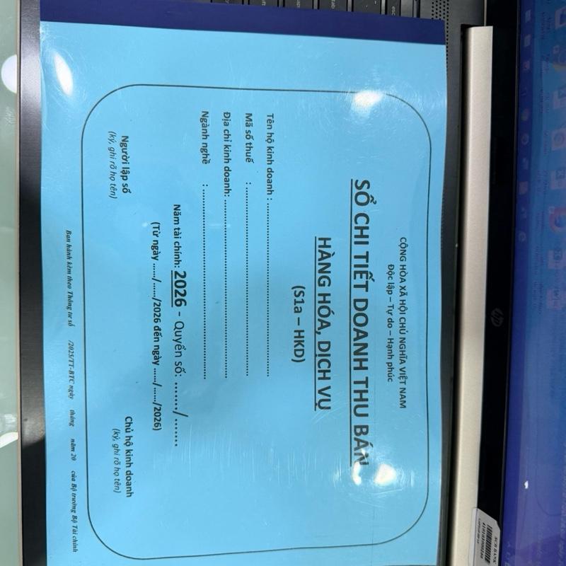Doanh dưới 500tr/năm, S1A quyển 100 tờ (200 trang), in ngang, in 2 mặt, A4, giấy fort trắng dày dặn