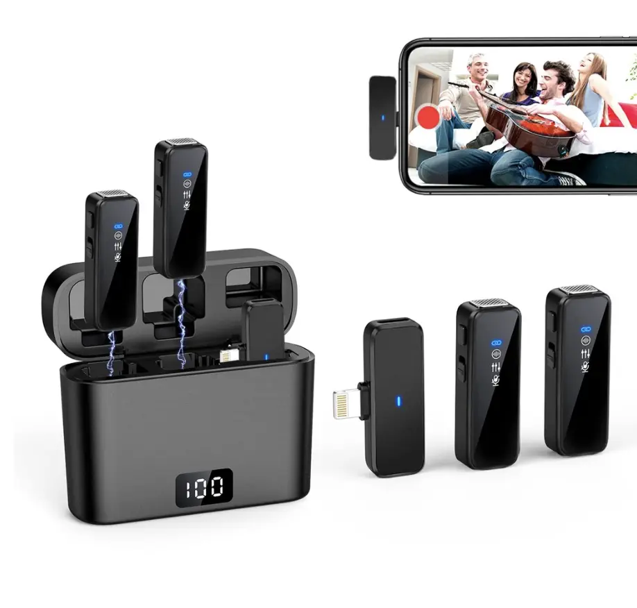 With charging Cese ANC Wireless Lavalier Microphone Wireless With Active Noise Cancelling Dual-Channel Recording for tiktok youtube Cover Wireless