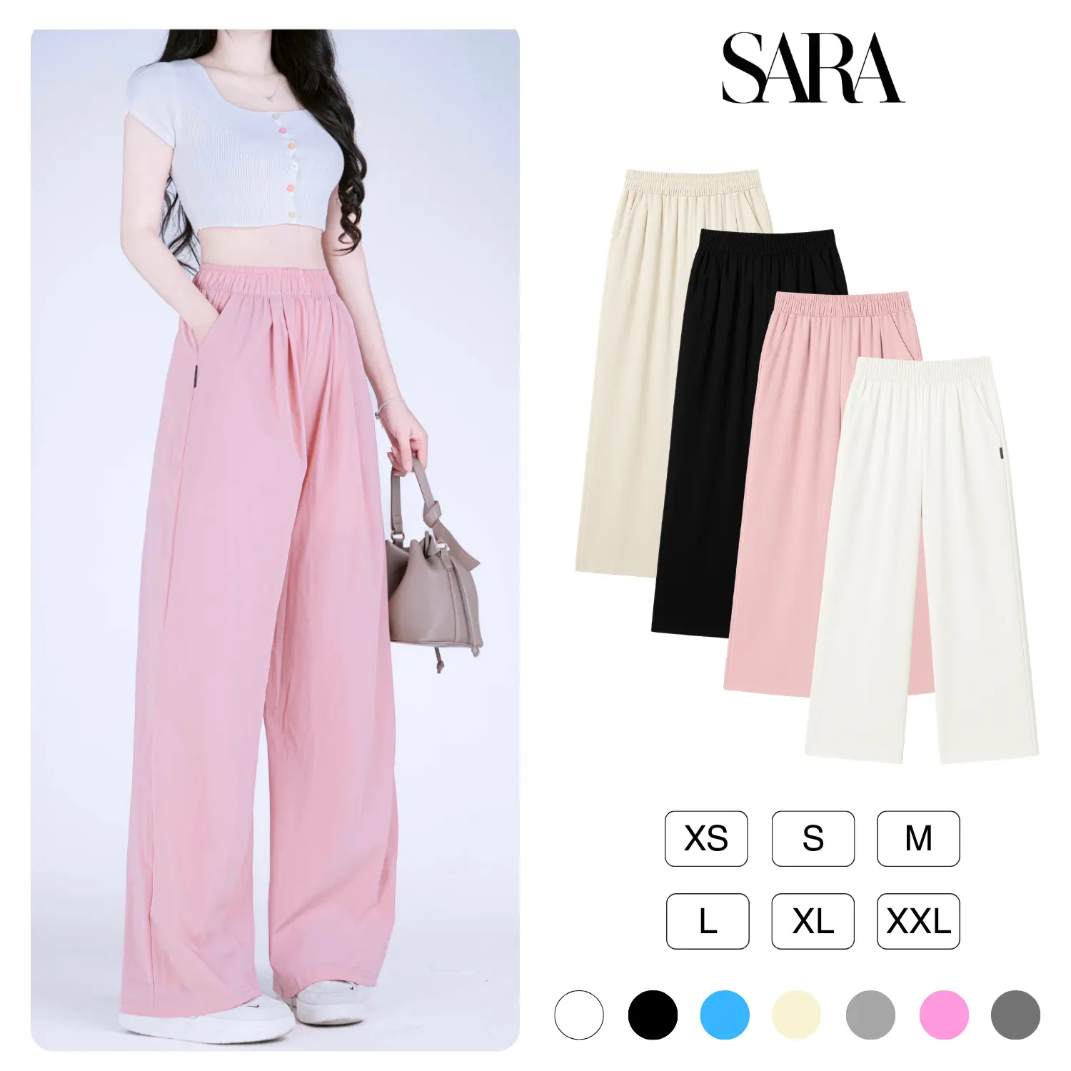 [PREMIUM] Quần Lụa Băng Cao Cấp Co Giãn Dáng Xuông Đấy Hông Siết Eo Nữ Pants Women Màu Đen Summer 2025 Mã: TD011