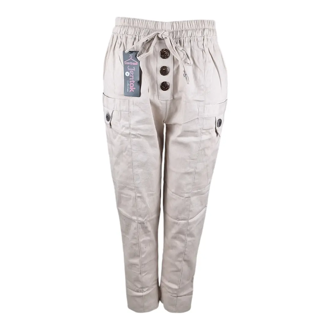 Baggy Pant Wanita Panjang Model Jahit Tengah Saku Depan Variasi Kancing Batok+Kancing Batok 3 Ditengah