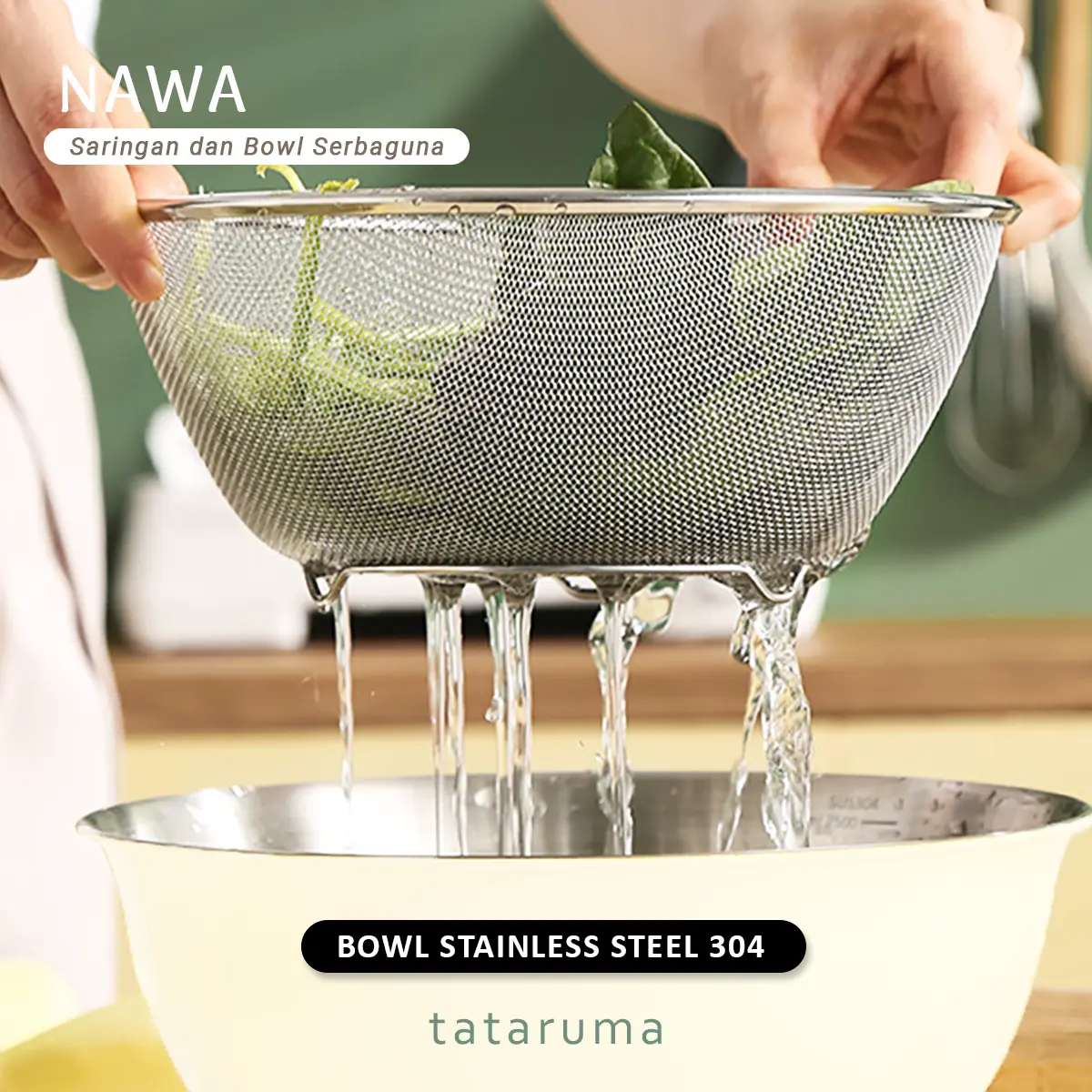 NAWA - Bowl Stainless 304 Colander Strainer Mixing Serbaguna Putih Steel Kitchenware  Peniris  Buah