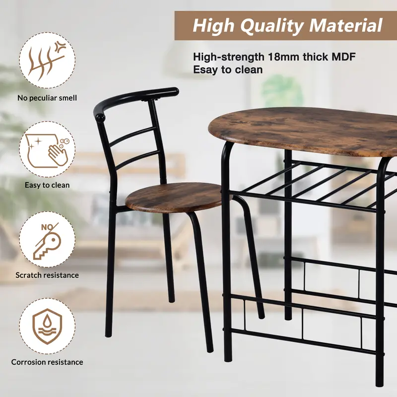 Dining Table & Chairs Set, 1 Table 2 Chairs Kitchen and Dining Room Furniture Kitchen Table Metal Frame Table for Small Space, Apartment 1