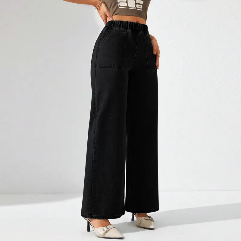 Celana Jeans Loose Wide Leg Plus Size Slack Pants Palazzo Wanita Baffel Jeans 4