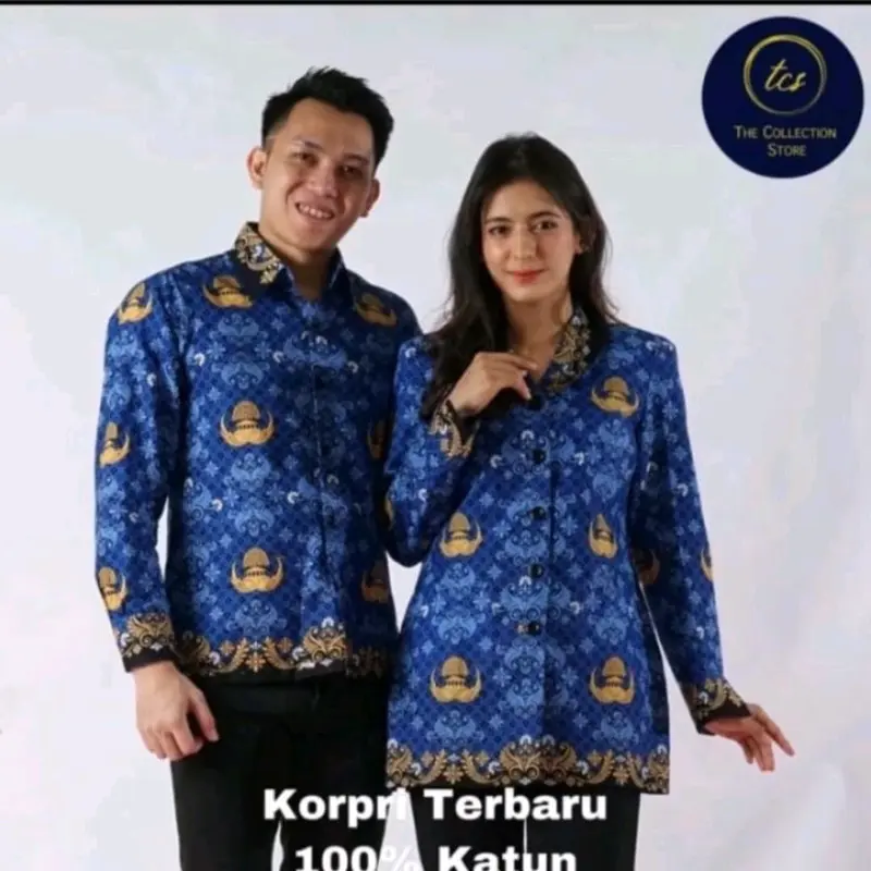 Seragam Korpri Terbaru 2023 Pria dan Wanita Lapis Furing Kerah Hitam Katun 40s Atasan Batik Baju Panjang Motif 1