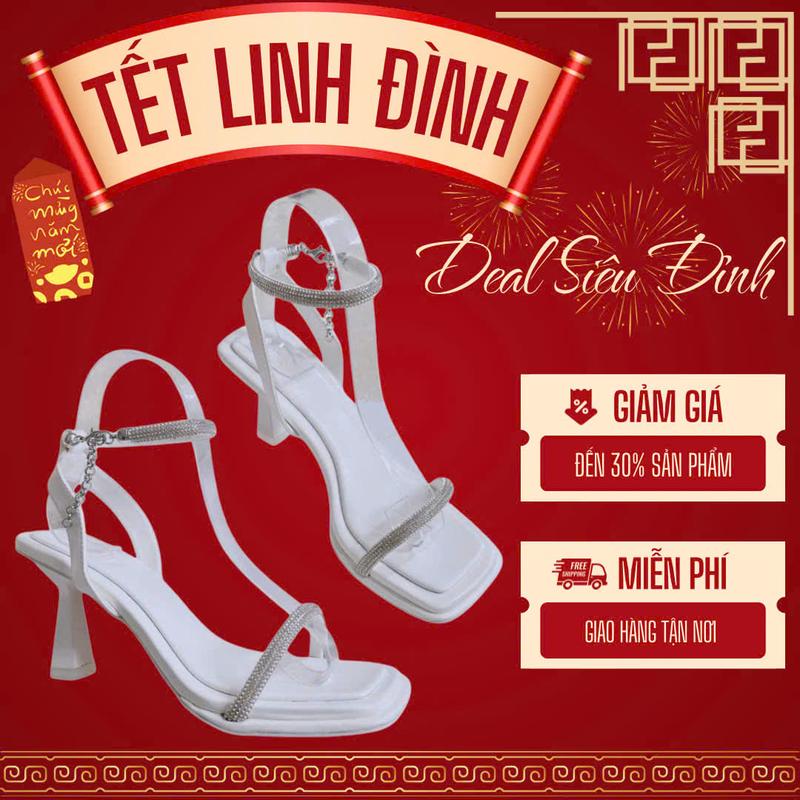 LOVIIECORNER - GIÀY CAO GÓT NỮ QUAI NGANG ĐÍNH ĐÁ MŨI VUÔNG HỞ HẬU CÓ KHÓA CÀI - GIÀY NỮ ĐẾ TRỤ 9 PHÂN 7 PHÂN - G230421 - G230616