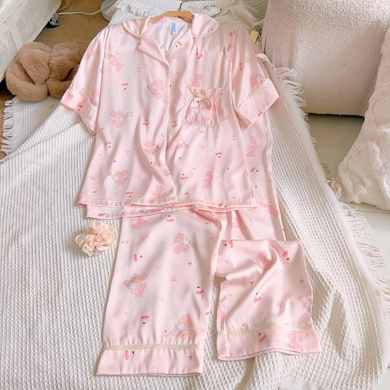  Maisleepwear Bộ Pijama Tay Ngắn Quần Dài Họa Tiết Túi Xếp Li Xinh Lụa Mặc Nhà MS1256 