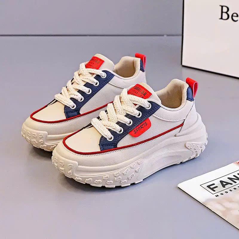 ShangHai Giày Sneaker Nữ SH01 Đế Cao Trắng Phối Navy Đỏ Phong Cách Hàn Quốc