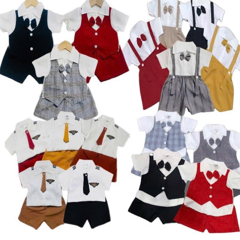  Combo 2 Bộ Đồ Công Tử Bé Trai Ngắn Tay Chất Liệu Cotton Cao Cấp Size 6kg-14kg Phong Cách Sang Trọng Lịch Sự Cho Bé 