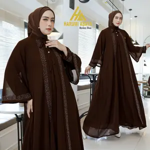 Harumi Abaya Gamis Ceruty Premium dengan Hiasan Swarosky Desain Elegan Bahan Nyaman untuk Wanita Ukuran XL XXL