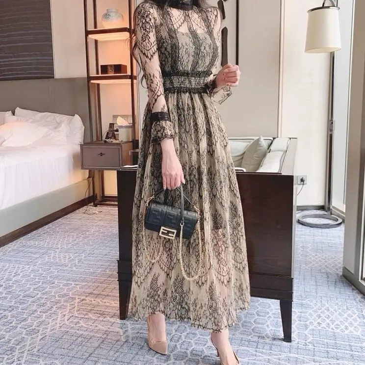 Dress Cattalena Lace TM 68280 maxi gaun wanita import model korean fashion kasual acara jalan mewah pakaian wanita Panjang Motif Hitam Nyaman christy dress bangkok importgaun kasual clova hanya untuk dicuci dengan tangan regular