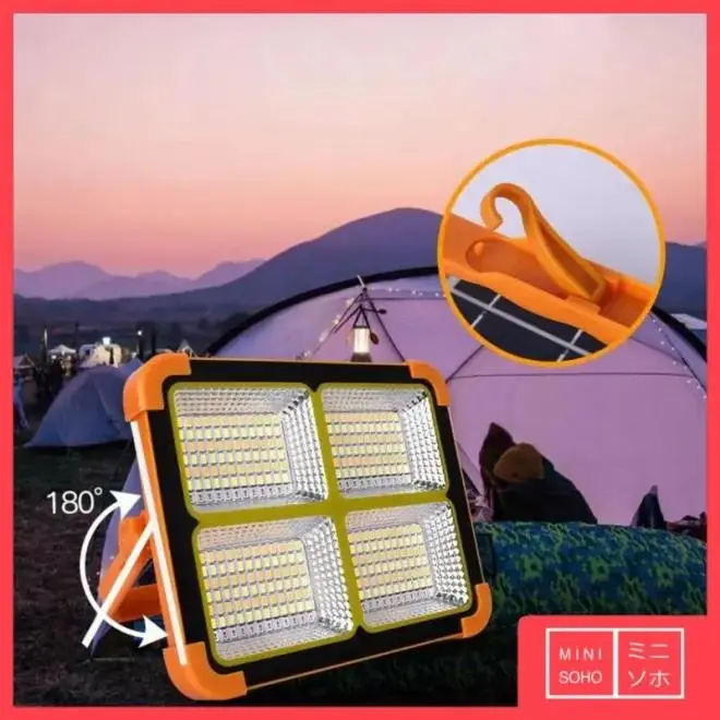 Lampu Sorot 1000W Tenaga  / Solar Powered Gantung Camping Tenda Floodlight Matahari Panel Cell IP66 Outdoor Portable 1