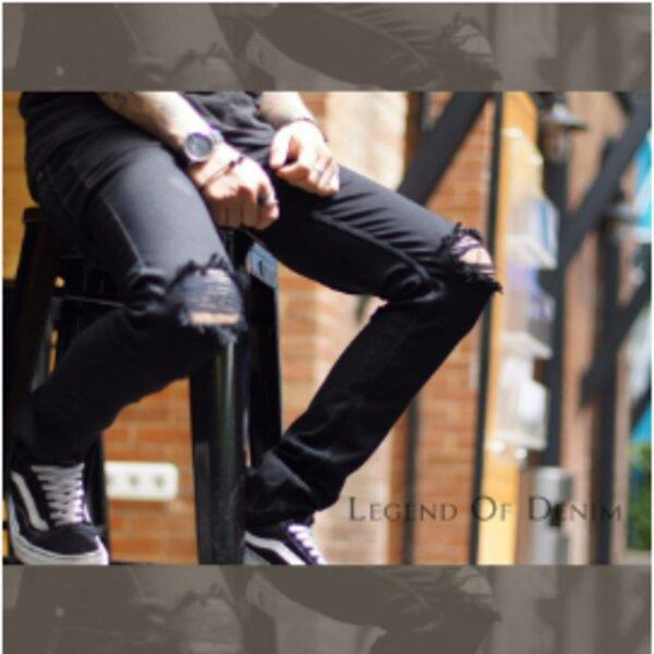 Product Introduction of Celana Jeans Pria Handmad Bandung dengan Gaya Sobek Lutut yang Stylish Ripped Panjang Slimfit Tebal Skinny Hitam Stretch Pensil Denim Hitam celana Pendek Dewasa Distro 0