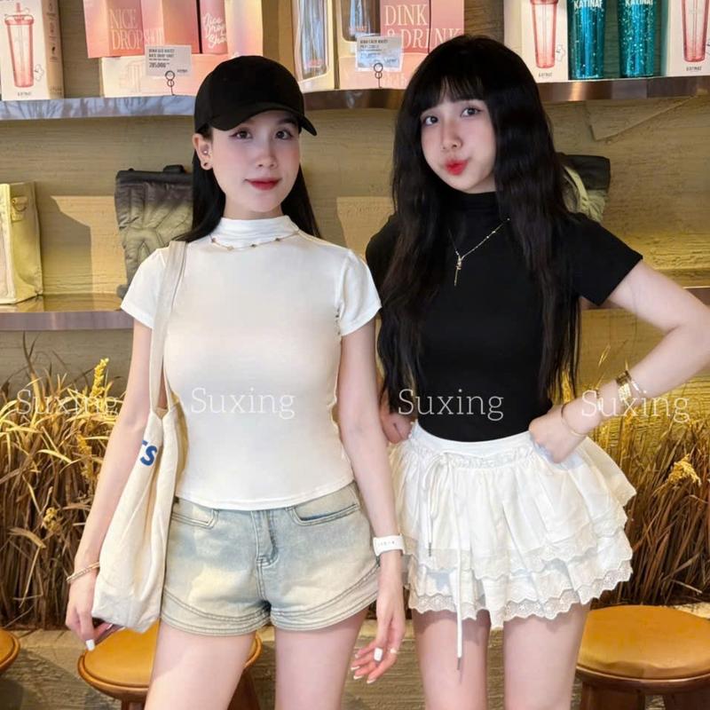 SUXING- Áo Thun Baby Tee Trơn CỔ CAO Ôm Body Nữ _S163