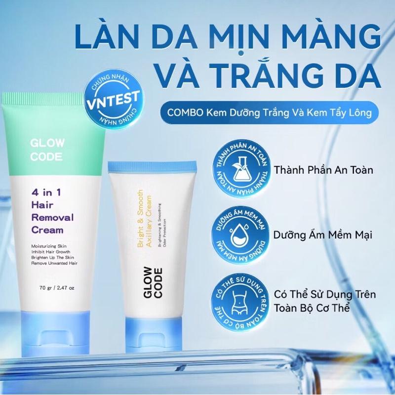  MUA 2 GIẢM 10% Combo kem tẩy lông và kem dưỡng trắng Glowcode hỗ trợ giảm thâm nách tẩy lông tay chân với Niacinamide
