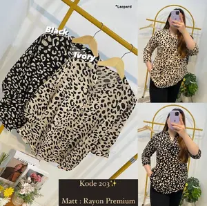 leopard kemeja blus wanita atasan baju perempuan kekinian kancing 3 bahan rayon premium