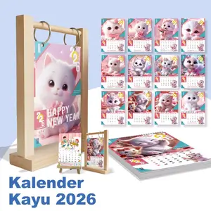 Kalender 2026 Set Stand Kayu Serbaguna Kalender Kayu Hiasan Meja Stand Menu Coffee