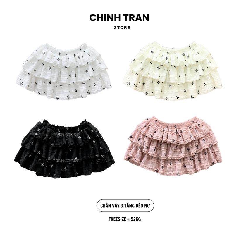 [XẢ KHO] Chân Váy 3 Tầng Phối Bèo Nơ Dễ Thương Xinh Xắn Dáng Ngắn