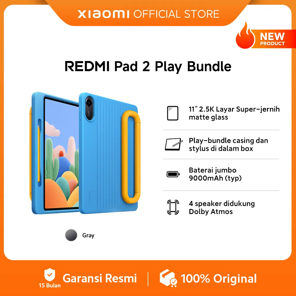 Xiaomi Redmi Pad 2 Play Bundle (4GB/128GB) | 11" 2.5K layar matte glass lebih aman untuk mata | Digital parenting assistant | Baterai jumbo 9000mAh (typ) untuk 17 jam belajar dan bermain tanpa henti | Play bundle casing dan stylus di dalam box