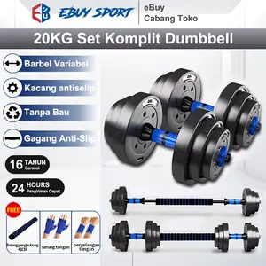 SET BEBAN FITNESS 20KG - Barbell & Dumbbell Adjustable 2 in 1 untuk Home Gym, Include Sarung Tangan + Pelindung Pergelangan - Berat Dapat Diatur Olahraga Sport