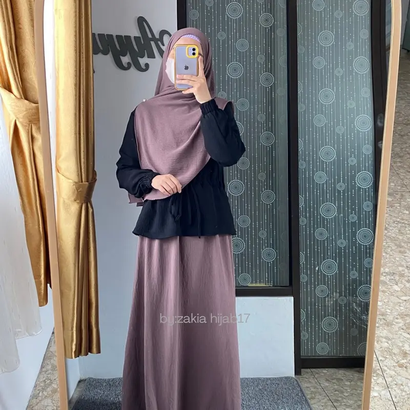Set Gamis Remaja Zahra Cringkel Muslim Wanita Syari kombinasi 3
