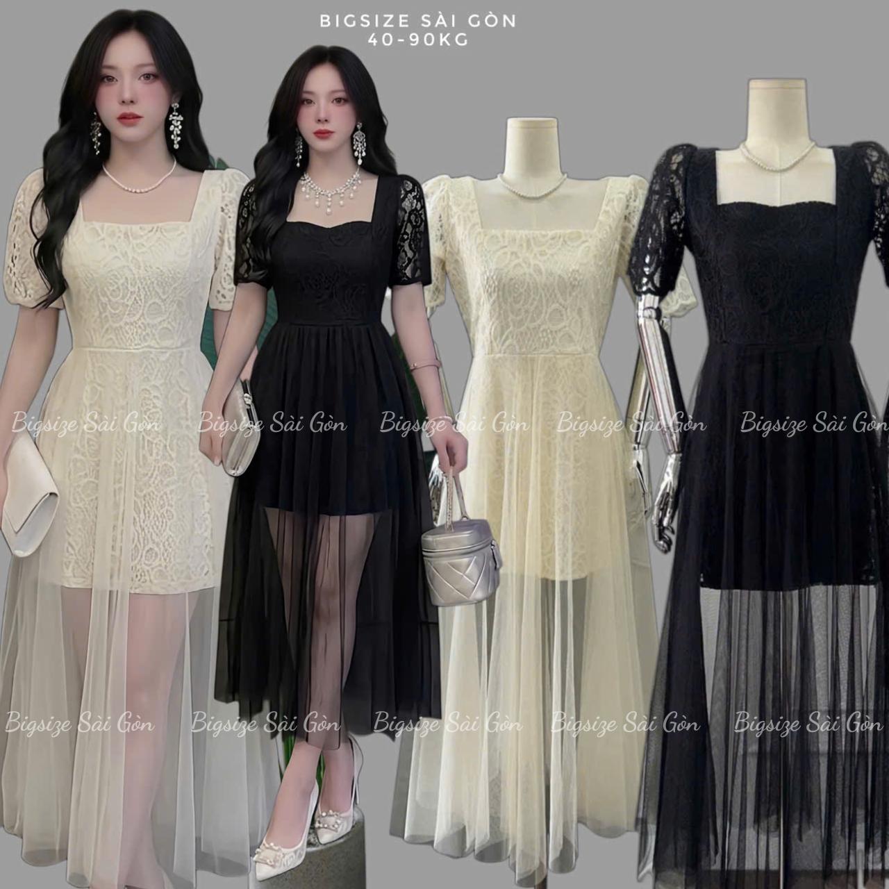 Đầm Dự Tiệc Thiết Kế 2 Lớp Ren Tiểu Thư Phối Vuông (Vải Ren 2 Lớp) Cao Cấp Thanh Lịch Sang Trọng Cho Các Nàng Bigsize 40–90kg Thời Trang Nữ Béo Xinh Shop - A.1697